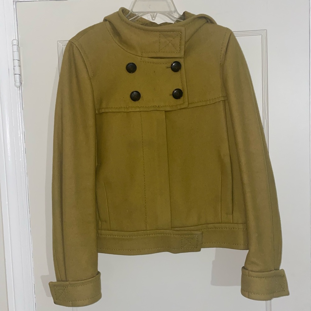 BCBG MAX AZRIA hooded wool coat in mustard